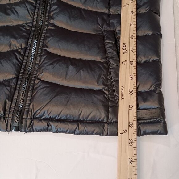 Calvin Klein Women Performance Down Puffer Vest Sweater Back Faux Fur Collar Med - Picture 8 of 9